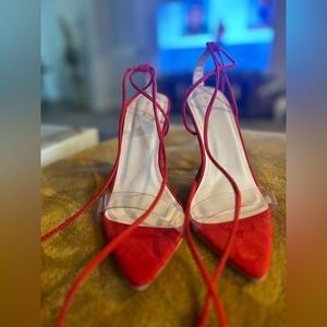 Red Pretty Little Thing lace up heels